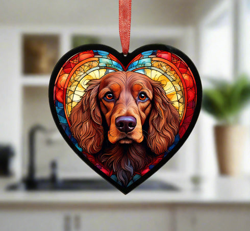 Cocker Spaniel (Working) Chocolate Stained Glass Effect Heart Suncatcher
